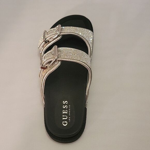 BRAND NEW GUESS GLASS STONES RHINESTONE SLIDE SANDALS - Picture 8 of 16
